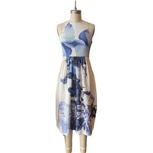Tibi Blue and White Print Silk Midi Dress Size 0